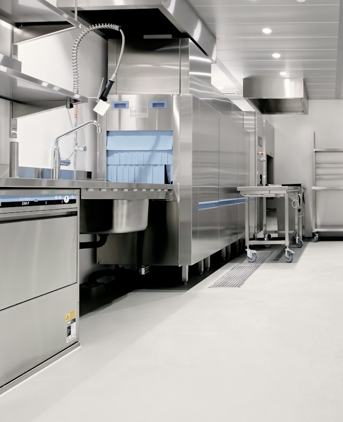 Stainless steel commercial equipment in a professional facility